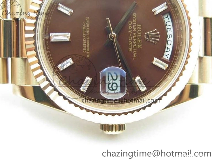 Best AAA Replica Sites Dial 40mm 904 New Version RG Bracelet Bold 228239 2825 President A Crystal Markers Day-Date on RG BP Brown Dial T 0118